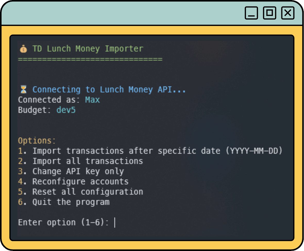 TD Lunch Money importer