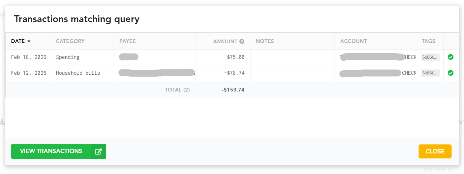 Transactions matching the Subscriptions tag in Lunch Money