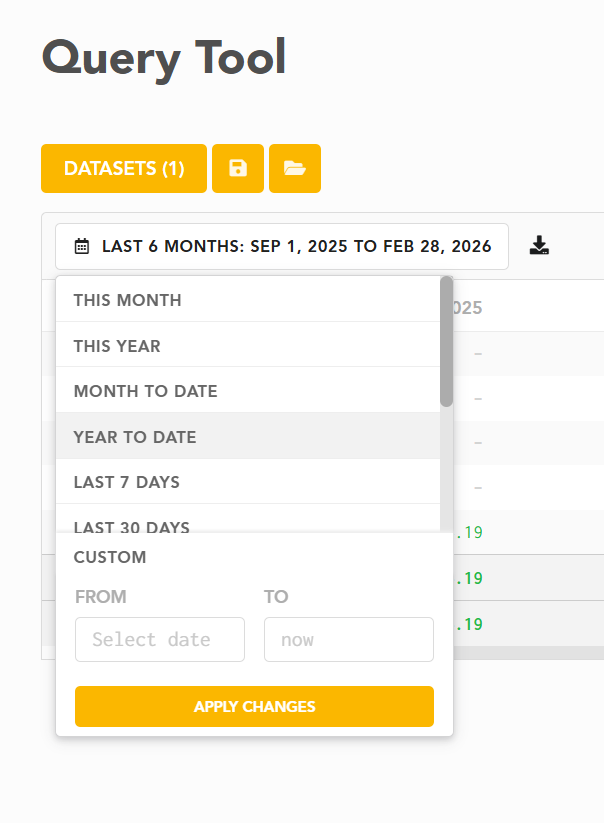 Choosing a date range in the Lunch Money Query Tool