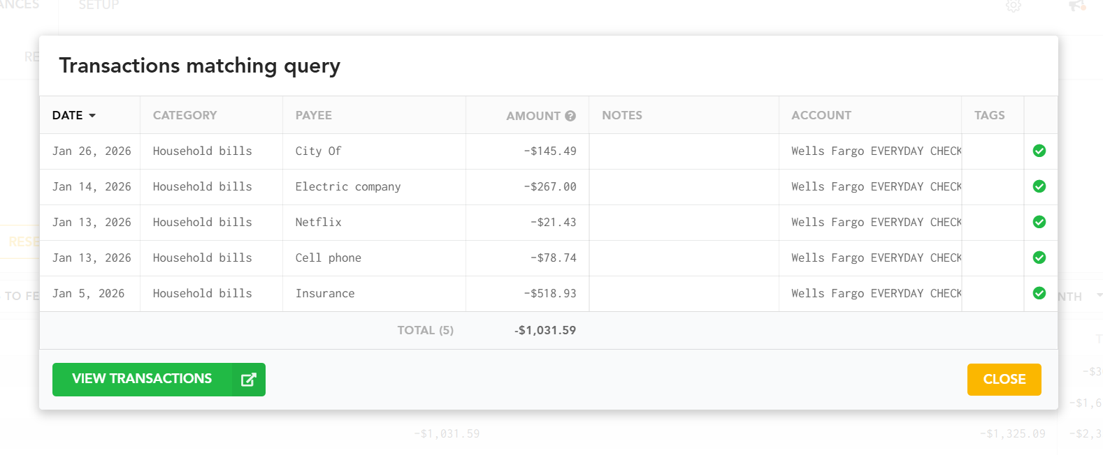 Transactions matching a category query in Lunch Money
