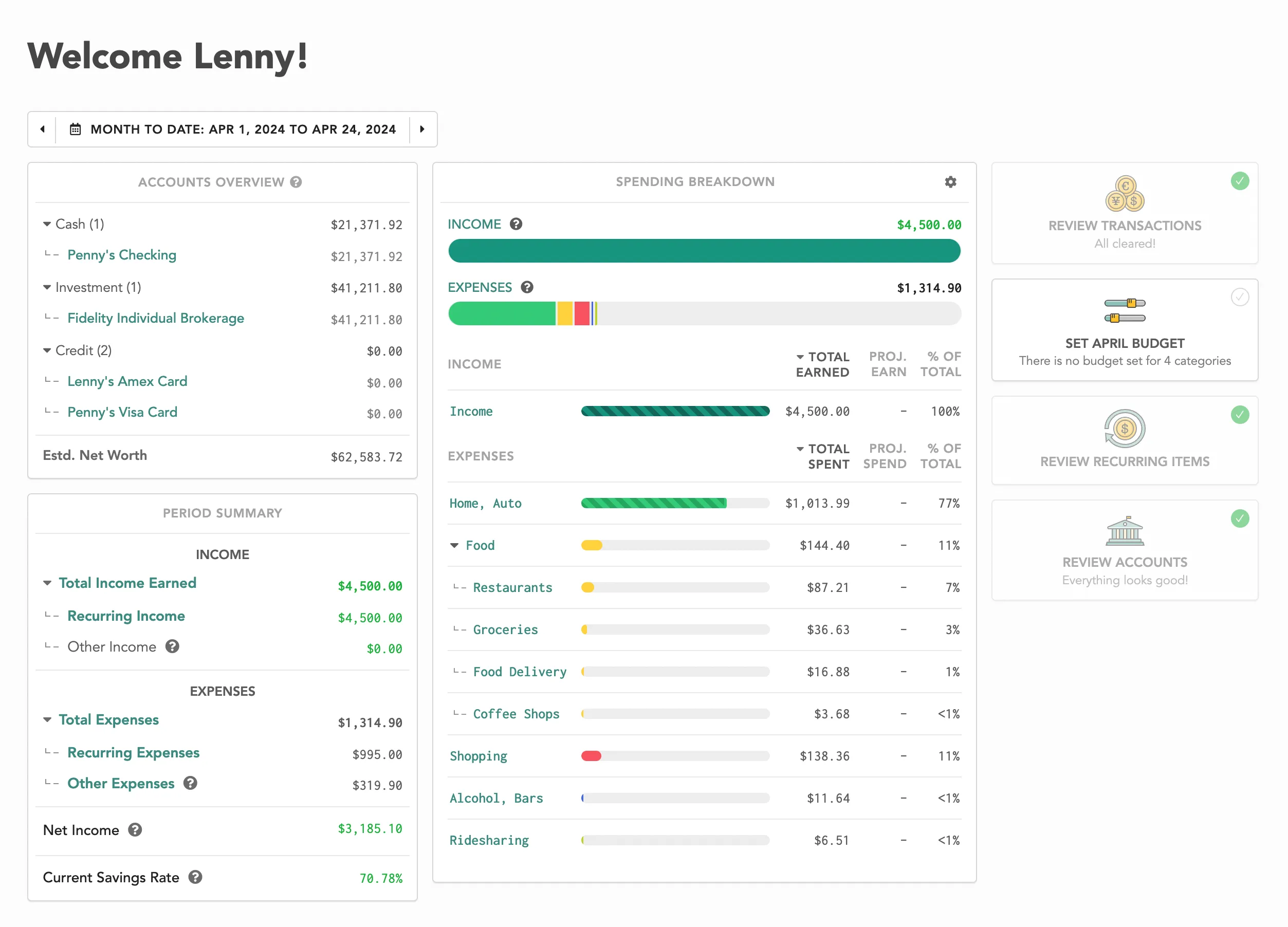 Lunch Money dashboard